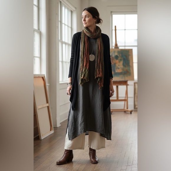 bryn Walker Sweaters - Bryn Walker Black Open Front Waterfall Cashmere Blend Cardigan Lagenlook Sz S